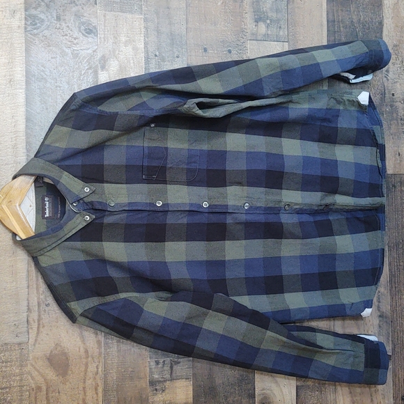 Timberland Plaid 100% Organic Cotton Blue , Green,Black Long Sleeve Button up M - Picture 15 of 15